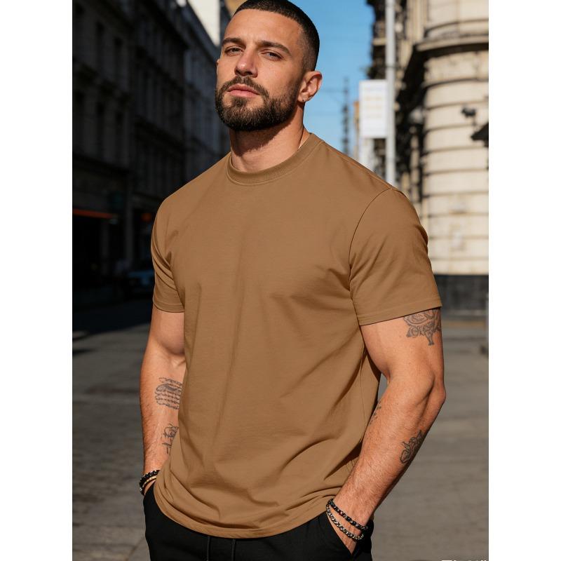 Men s Summer Solid-Colour T-Shirt: Round-Neck Casual Sports Top, Short-Sleeved S