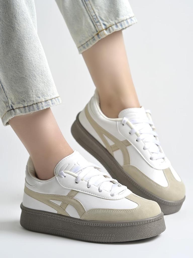Shoetopia Womens Casual Sneakers || Lace-Up Low-Top Shoes with Cushioned Sole || Trendy Daily Footwear Walking