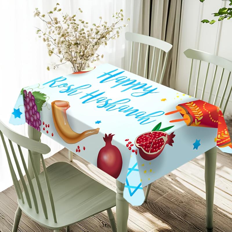 Jewish New Year Rectangle Tablecloth for Table Decor Kitchen Dining Waterproof Reusable Table Cloth for Tables Wedding Party