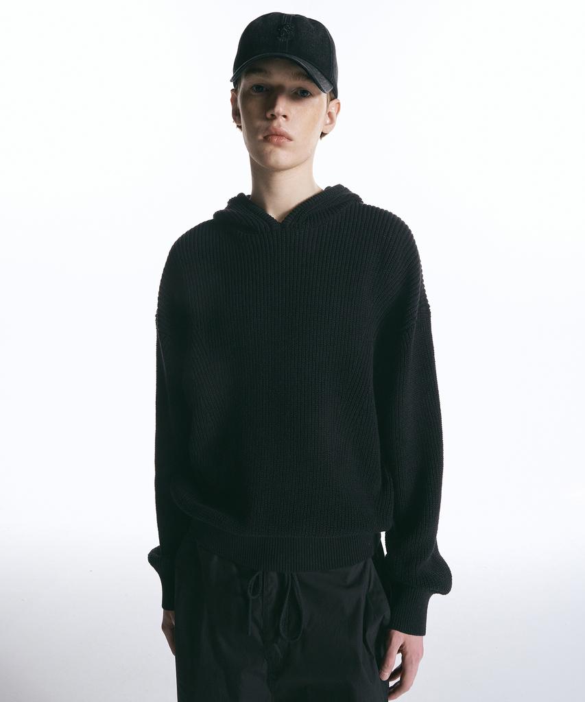 INSILENCE Linen Cotton Knit Hoodie Black
