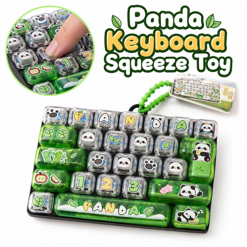 26 Keys Mechanical Keyboard Squeeze Toy Panda Print Keyboard Keychain  For Adults,Teenagers,Kid