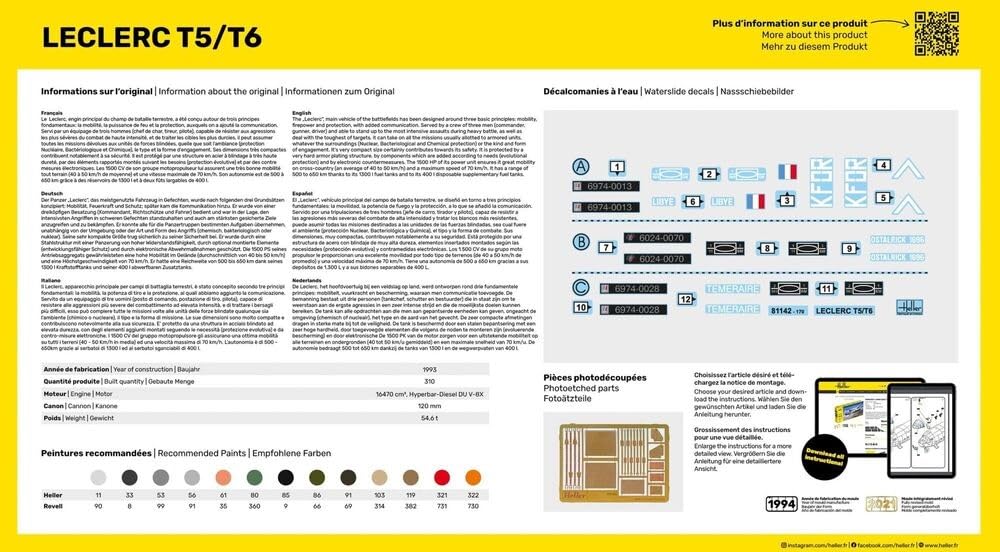 Platz Heller French Leclerc Tank Plastic Model Kit HE81142 1/35 T5/T6 (Tank)