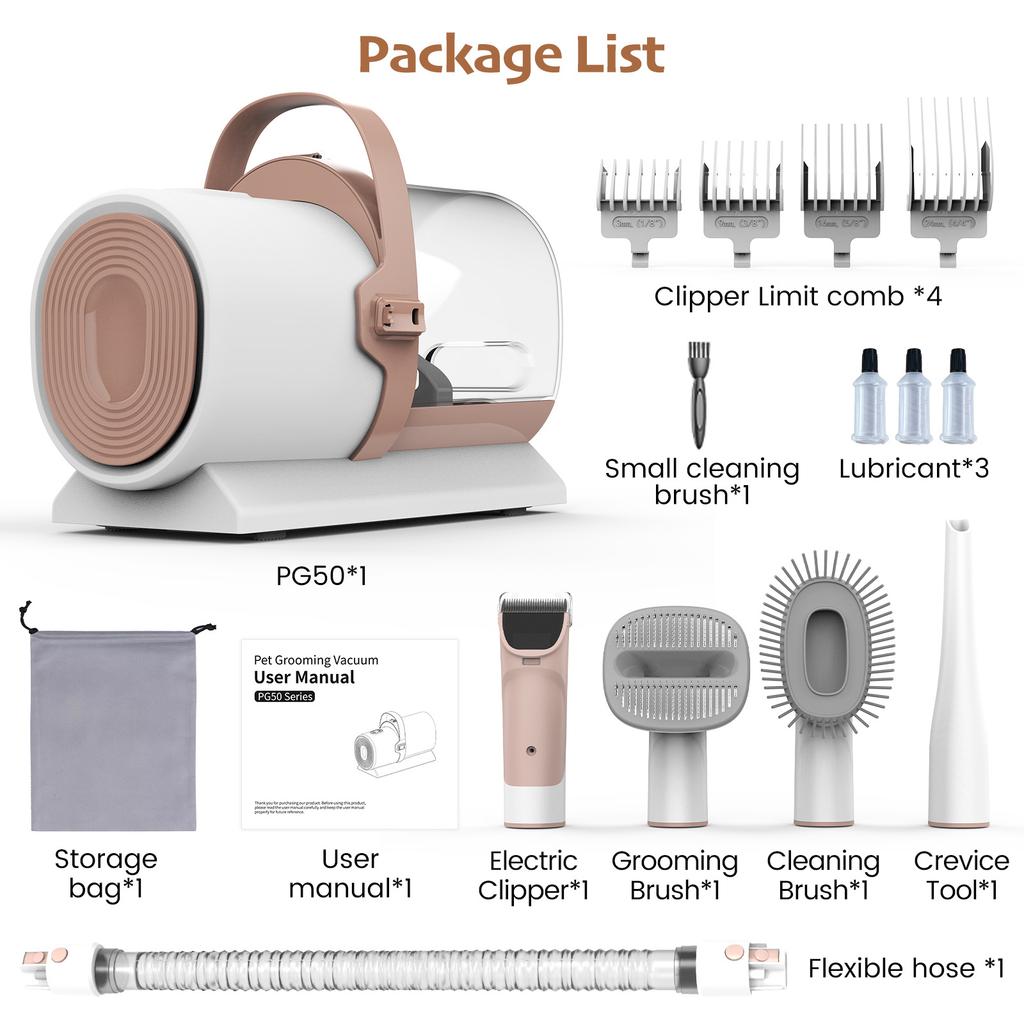 PG50 Dog Grooming Kit, 5 In 1 Dog Grooming Vacuum , 2.5L Dust, 11000Pa, Super Suction for Pet Hair, Low Noise