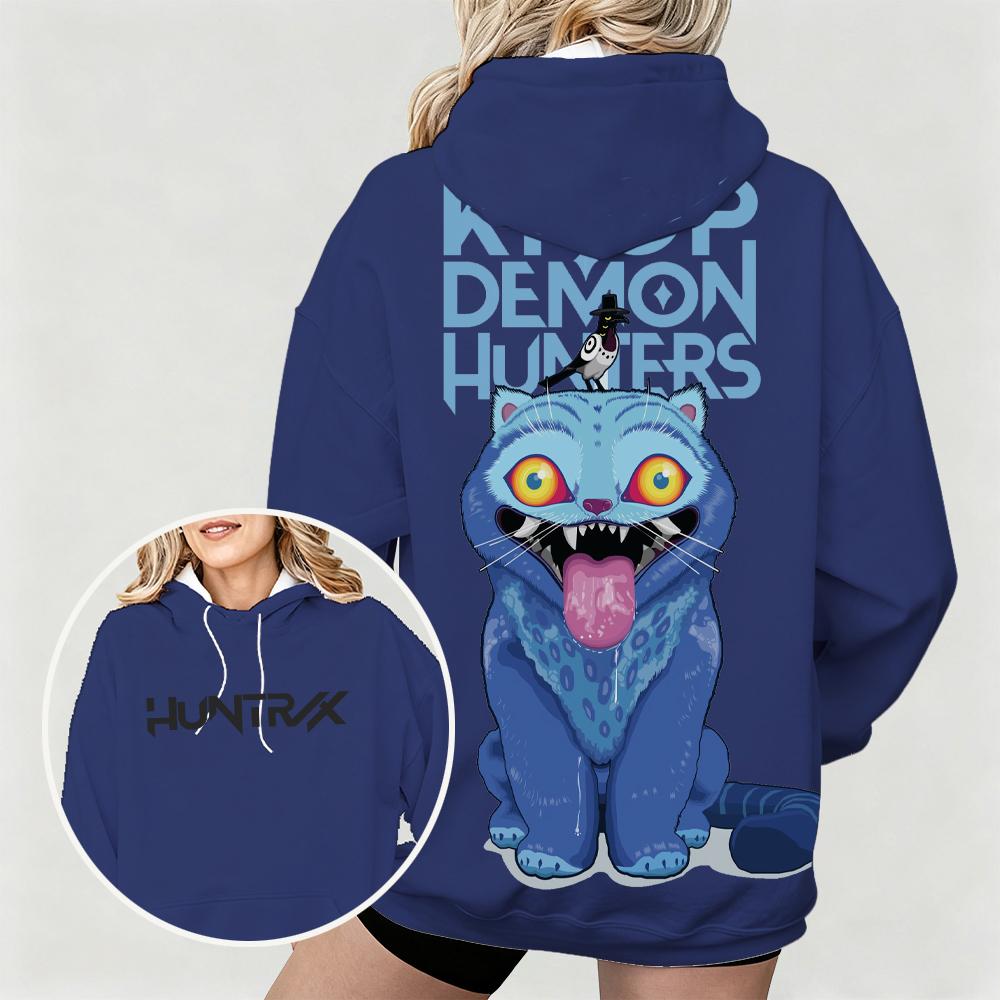 Hot Women's Oversized Hoodie with KPop Demon Hunters Bold Derpy & Bird Graphic Print Dual Side Art Design for Casual Daily Wear