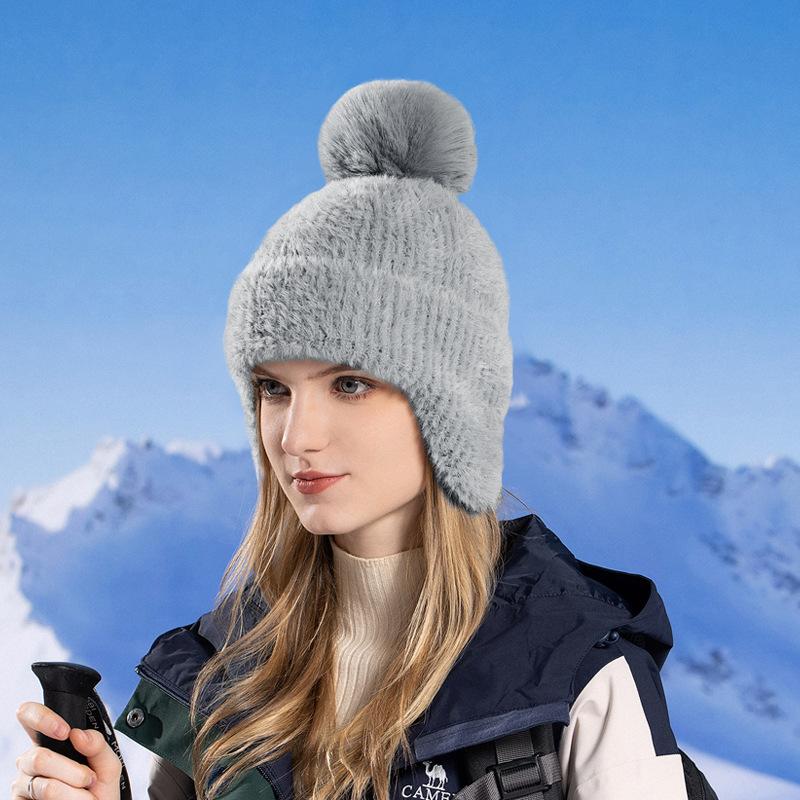 Winter new ear protection knitted hat Korean version versatile wool hat plush cold-proof warm hairball hat female tide