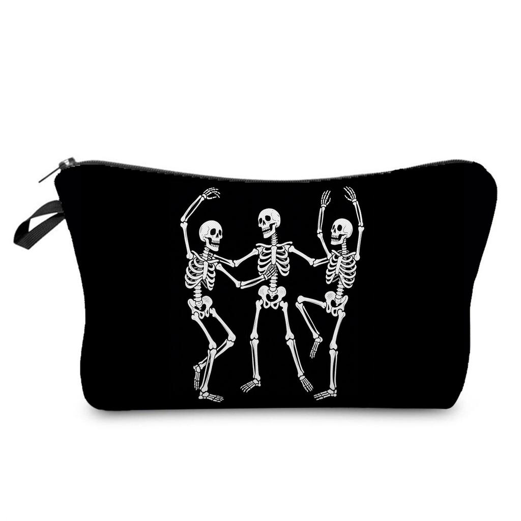 Skull Print Cosmetic Bag, Nail Polish Storage Bag, Daily Travel Clutch Bag, Toilet Bag.