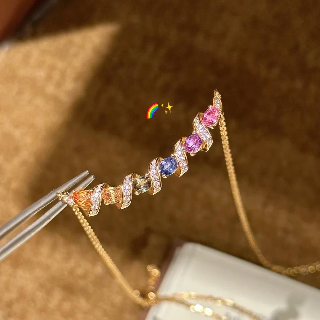 

2026 Summer Dopamine Diamond Rainbow Bridge Smile Necklace Niche Design Delicate Premium Temperament Color Treasure Clavicle Chain Women 454CM