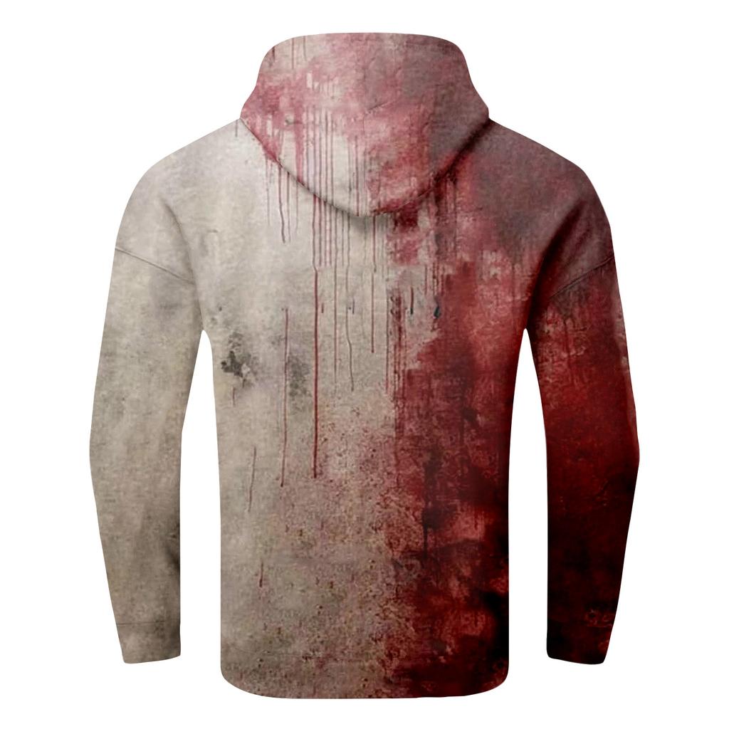 Halloween Blood-stained Print Men's Loose Hooded Sweatshirt