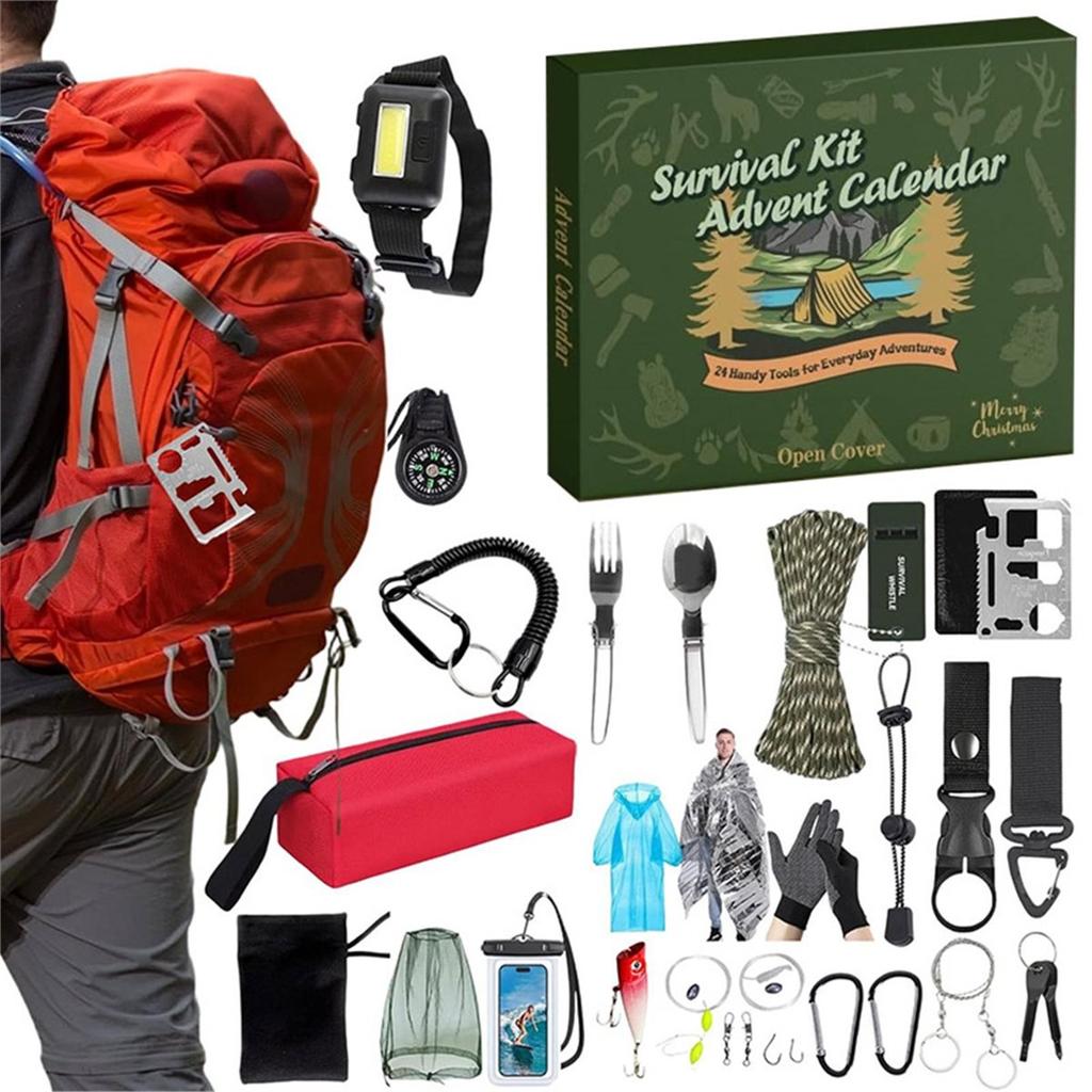 Christmas Outdoor Survival Tools Advent Calendar Camping Picnic Supplies Blind Box Countdown Family Friends Gifts Sets