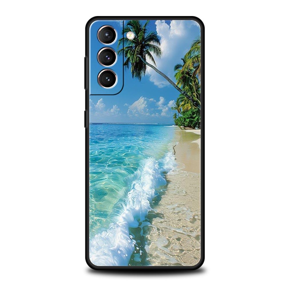 Summer Beach Palm Tree Phone Case For Samsung Galaxy S24 S23 S22 Ultra S20 S21 FE 5G S10 S9 Plus S10E S8 S7 Soft Silicone Cover
