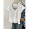 Design Sense Niche V-neck Short-sleeved T-shirt Women's Summer Korean Version Loose Inner Bottoming Shirt Fake Two-piece Splicing Top Tide