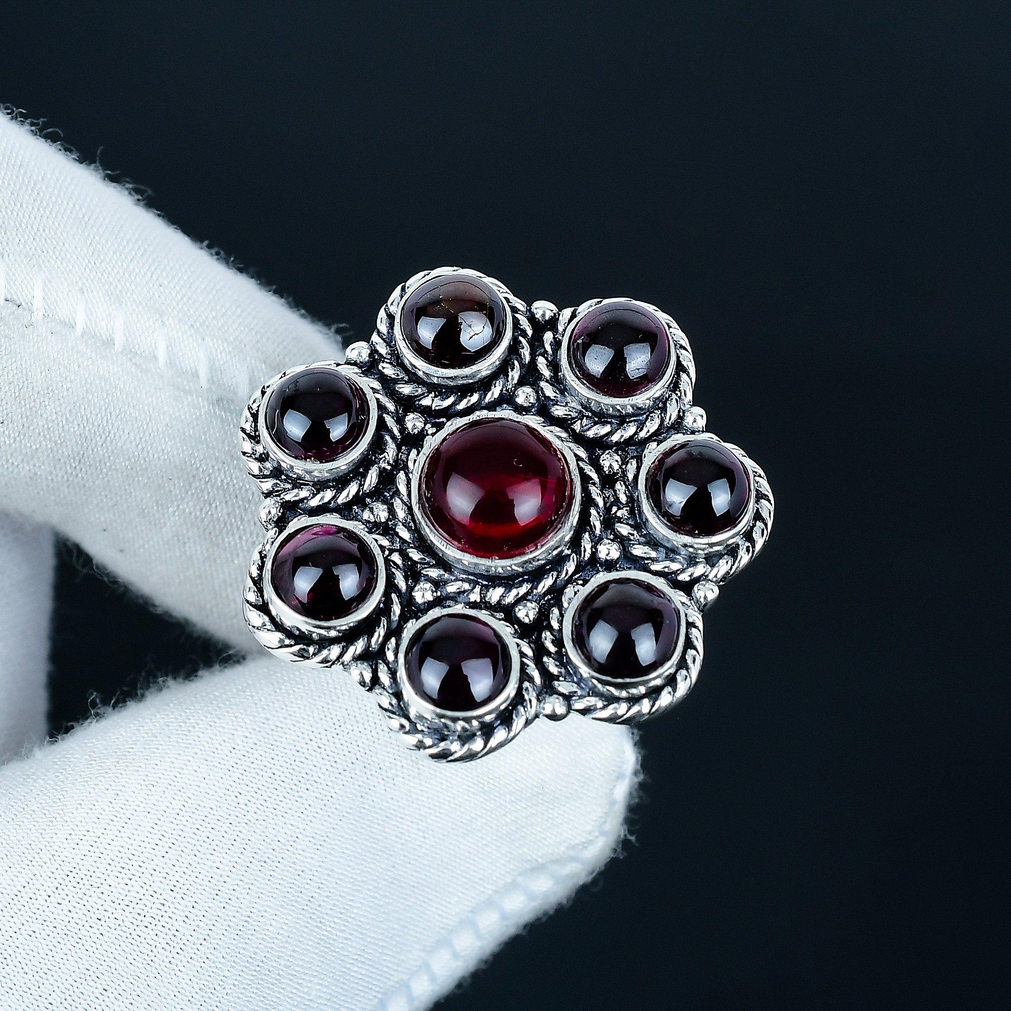 

Natural Red Garnet Gemstone Handmade 925 Sterling Silver Ring - Bohemian Jewelry Ring - Handmade Boho Jewelry for Women & Men, Party Gifts US 4 червоний
