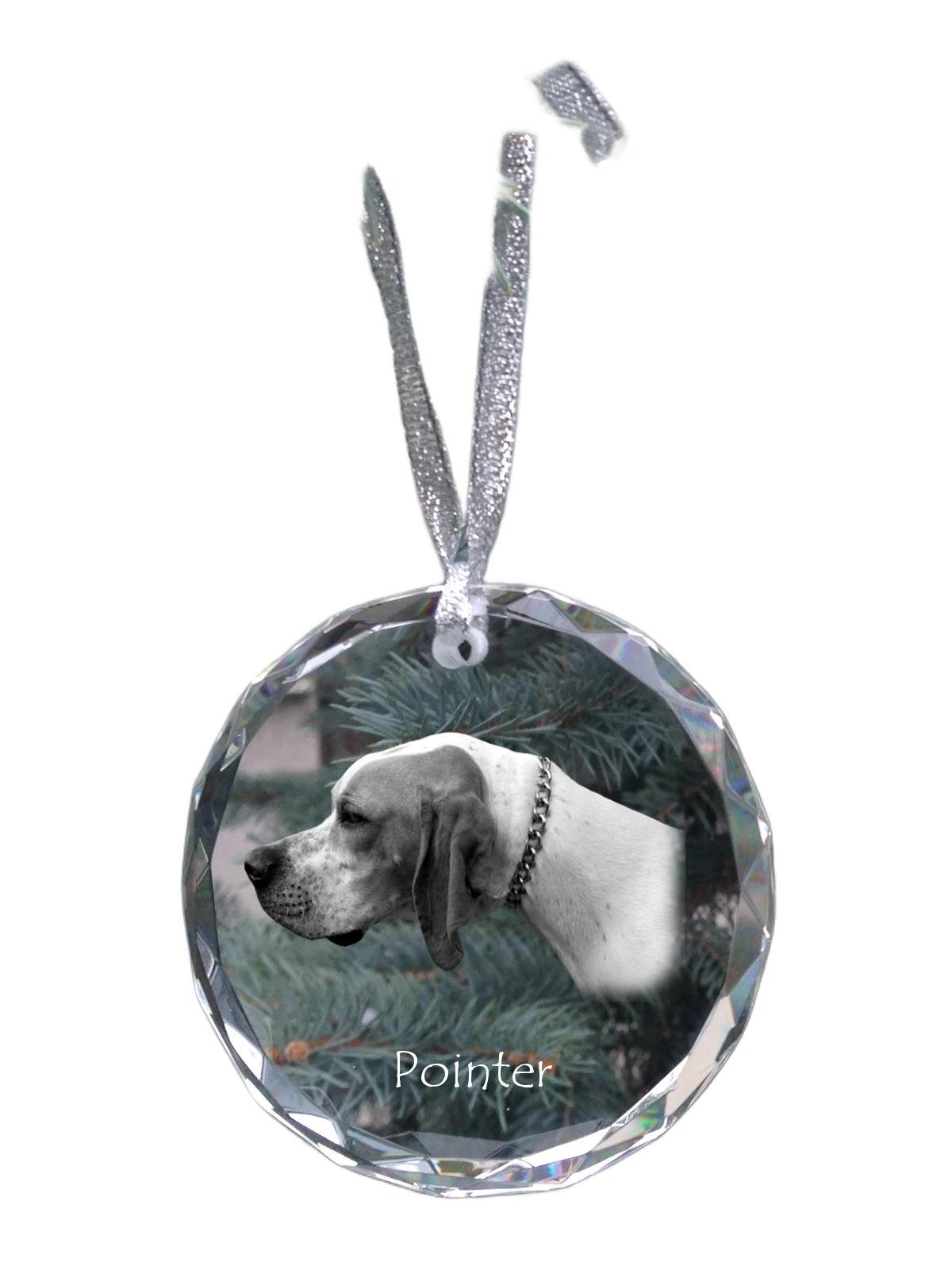 

English Pointer I - crystal bauble with a photo, dog photo in crystal, personalized Christmas tree ornament by Art-Dog brand прозорий