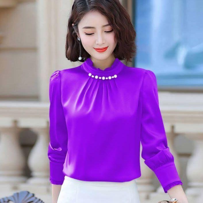 Women's Satin Long Sleeve Shirt Slim Top Workwear Loose Plus Size office Shirt