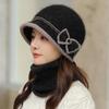 Autumn Winter Women's Rabbit Fur Hats Neck Scarf Sets Solid Color Basin Hat Knitted Woolen Caps Warm Casual Fisherman Hats with Scarf Trendy