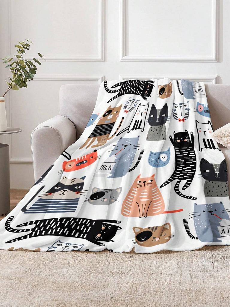 1 Stück Abstrakte Katzen Weiche Decke Flanell Bedruckte Decke Für Camping & Reisen Geeignet Für Sofas Schlafzimmer Wohnzimmer Und Betten