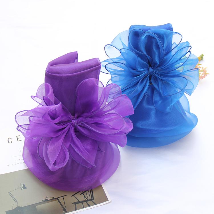 Flower Mesh Top Hat Retro Elegant Double-Layer Organza Sun Hat Foldable Sunscreen Big Brim Hat Women'S Summer