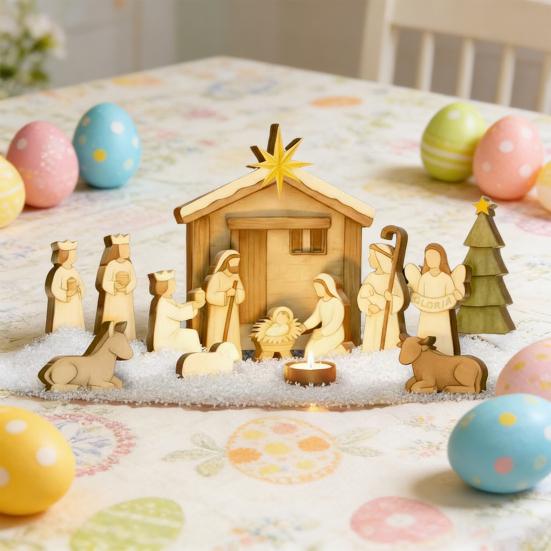 Wooden Empty Tomb Easter Decoration Jesus Resurrection Scene Table Sign Home Office Table Shelf Catholic Religious Ornament Christian Gifts