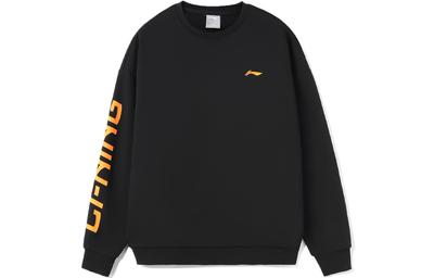 Li Ning Training Collection Logo Print Thermal Fleece Lined Loose Fit Crew Neck Pullover Sweatshirt Unisex Black AWDRF44-1