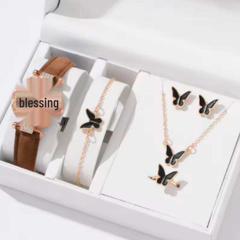 2024 TEUM Korean Style Leather Ladies Quartz Watch with Rhinestone Jewelry