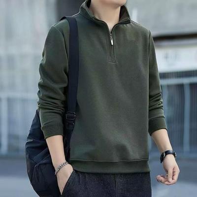 Men's Thick Fleece-Lined Half-Zip Casual Stand Collar Long-Sleeve Top