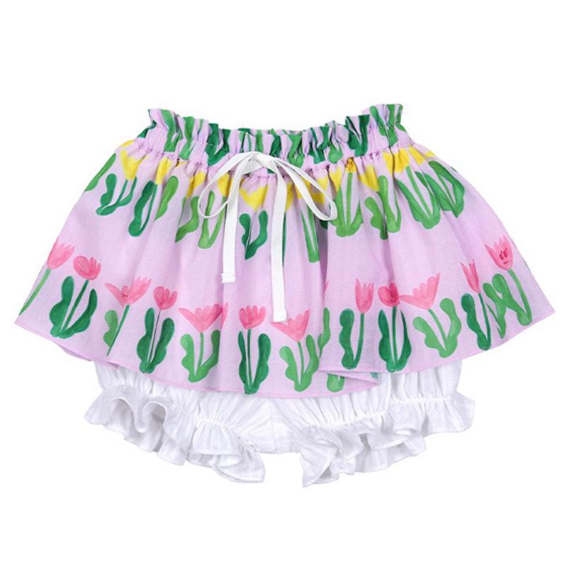 Girls Floral Print Pleated Skort - Summer 2025 Korean Style by BEBEBE 140 cm