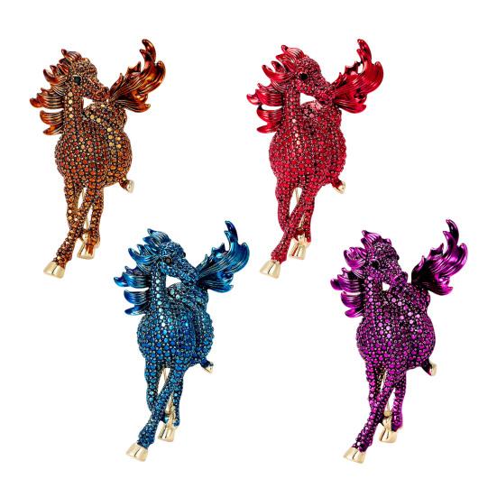 Retro Style Brooch Sparkling Rhinestones Inlaid Horse Theme Pin Clothes Hats Bags Badge Fashion Accessory