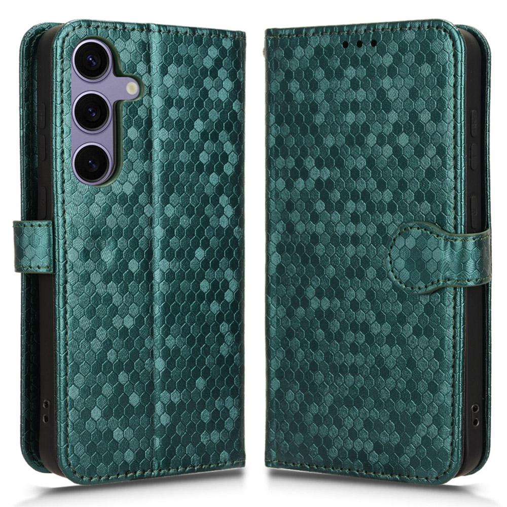 

For Samsung Galaxy S25 Wallet Case Dot Pattern Imprint PU Leather Phone Cover Green