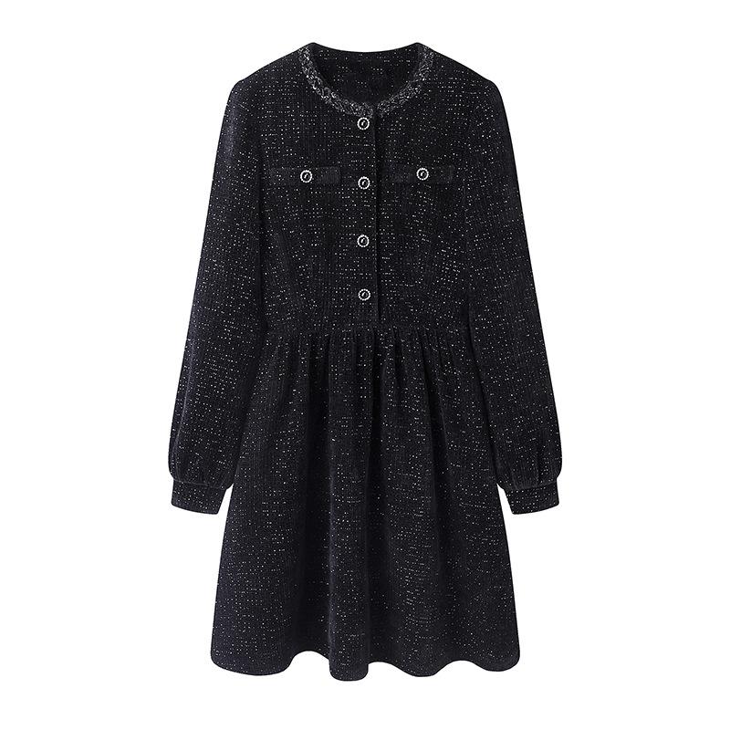 

Hepburn Style Glitter Waist-Cinched Long-Sleeve Little Black Dress for Christmas 2025 Autumn/Winter Collection S чёрный
