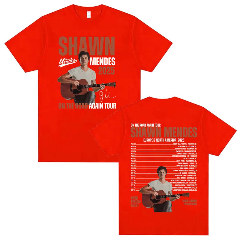 Singer Shawn Unisexdes on The Road Again Tour 2025 Print T Shirts Unisexs Women Hip Hop T Shirt 100 Cotton ONeck Tshirt Streetwear S