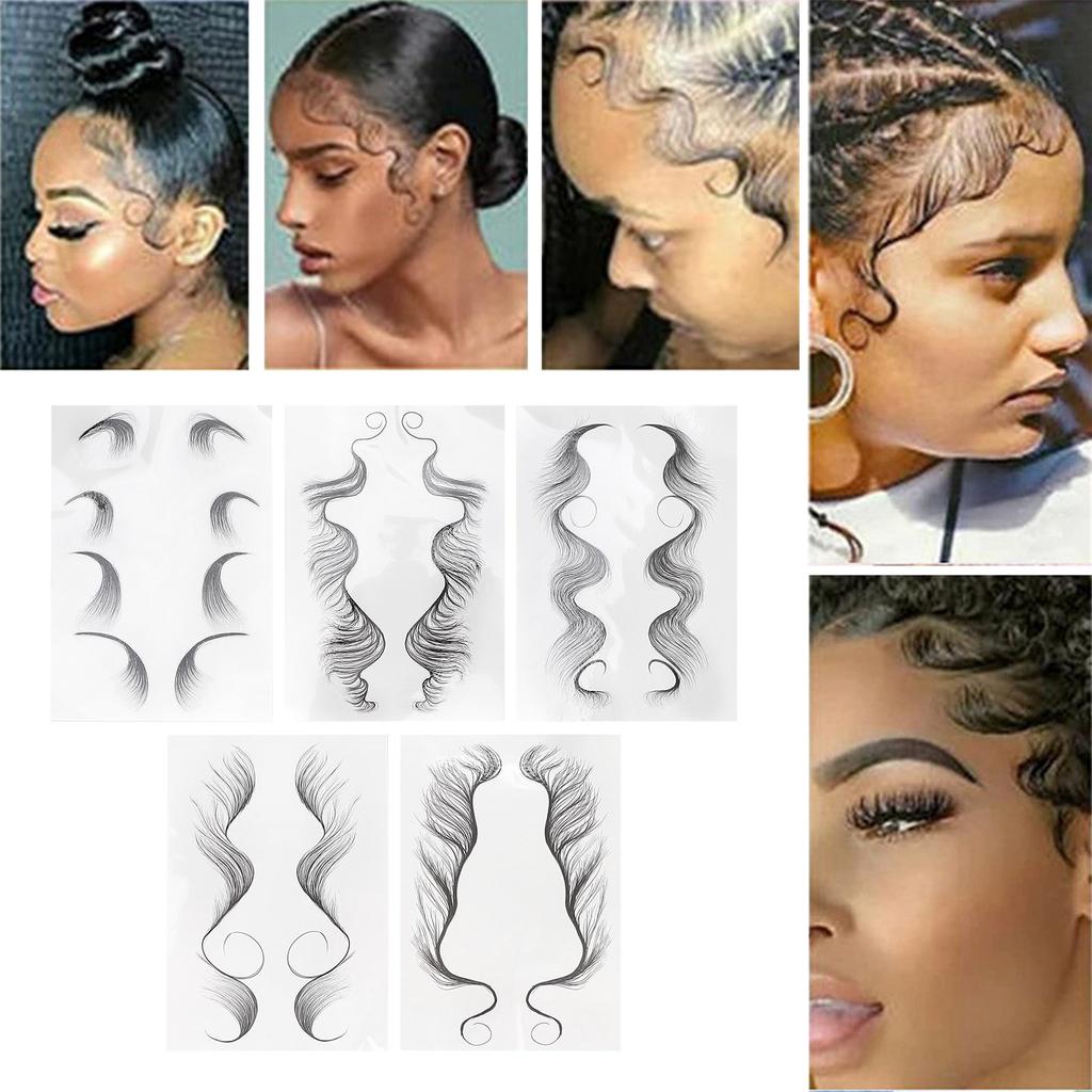 5Pcs Temporary Hair Tattoo Stickers Curly Hair Makeup Stickers Fake Hairline Tattoo Stickers