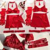 Tornova Sexy Lingerie Suit for Women Sexy Tassel Tempting Satin Spliced Mesh Hip Skirt with Gloves Split Erotic Lingerie Set