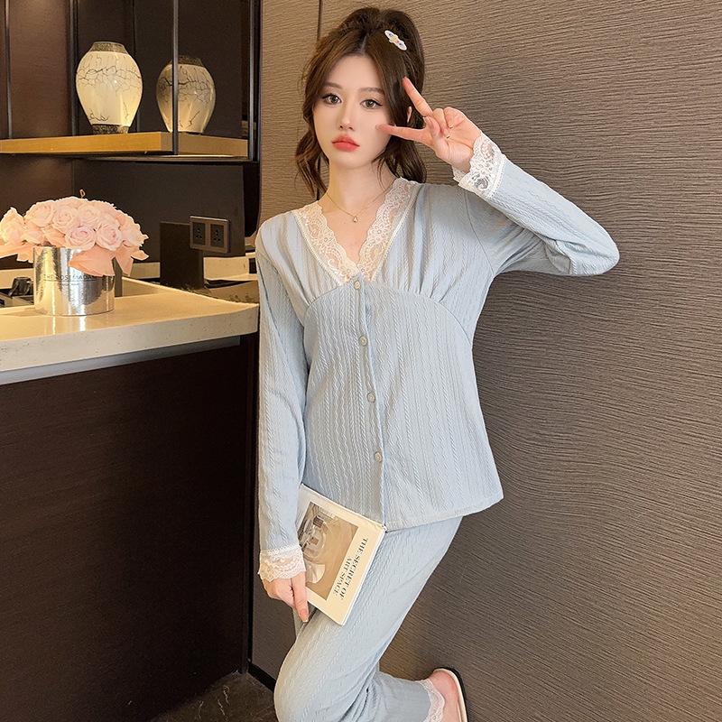 Pijamale drăguțe din bumbac pentru femei, mărimi mari - pantaloni cu mânecă lungă pentru primăvară și toamnă