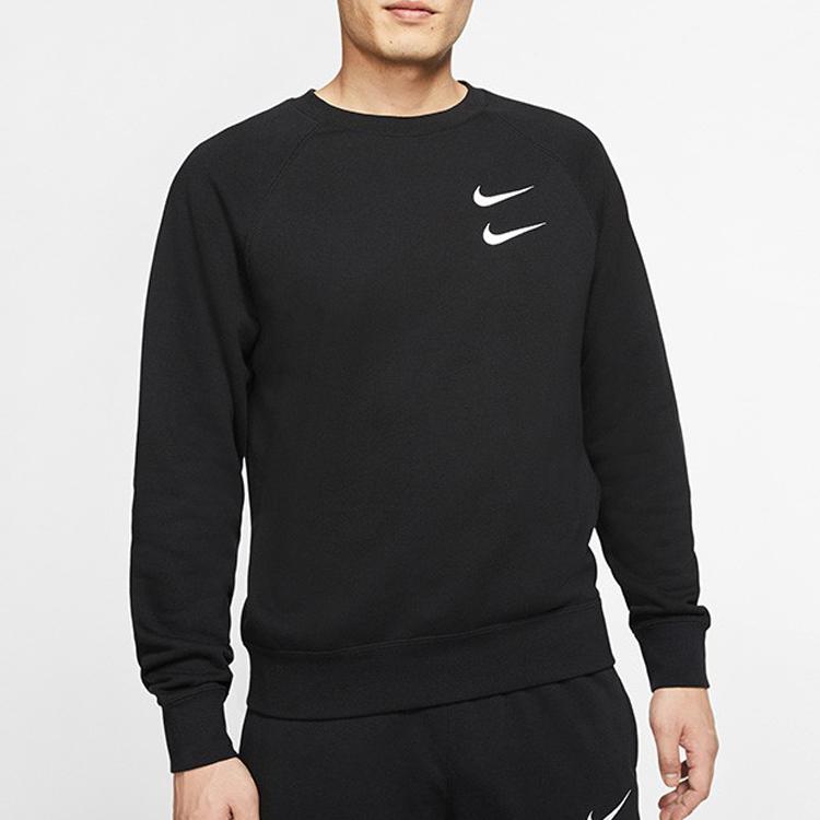 Nike Embroidered Swoosh Crew Neck Sweatshirt Men Tops Black CJ4872-010