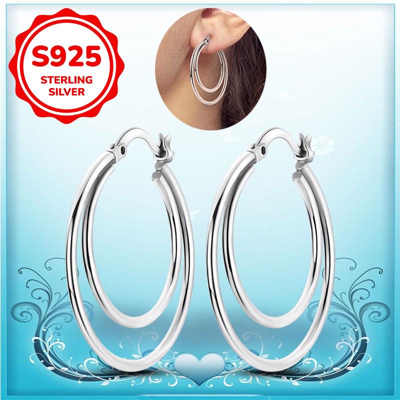 New Earrings 100% Genuine 925 Silver Women Hoop Earring Women's Wedding Engagement Girlfriend Wife Birthday Gift