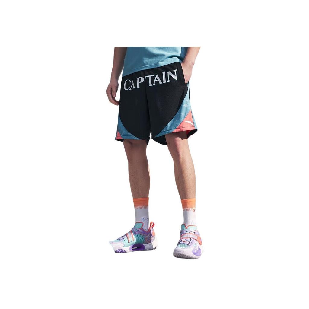 Anta Basketball Series Buchstaben Farbblock Mittelhoch Taille Gerade Lässige Shorts Herrenshorts Schwarz 152421310-2