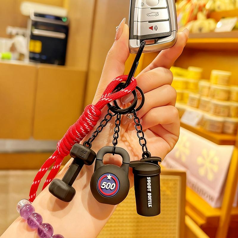 Hand-Woven Fitness Keychain Weight Plate Mini Dumbbell Gym Lover Key chain DIY Girl Heart Nylon Rope Pendant Fitness Enthusiast