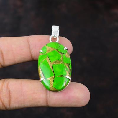 Kupfer Grün Türkis Anhänger 925 Sterling Silber Anhänger Natürlicher Edelstein Schmuck Handgemacht Boho Stil Anhänger Geschenk für Mädchen zierlicher Anhänger