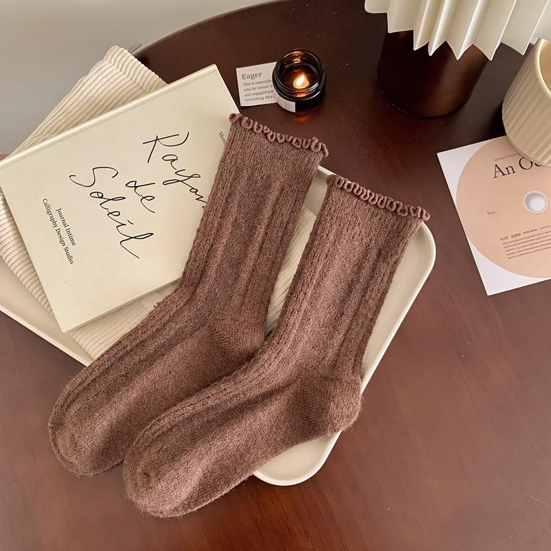 Autumn And Winter Wool Socks Children'S Love Lace Tube Socks Women'S Fungus Edge Japanese Stacking Socks Cashmere Women'S Socks