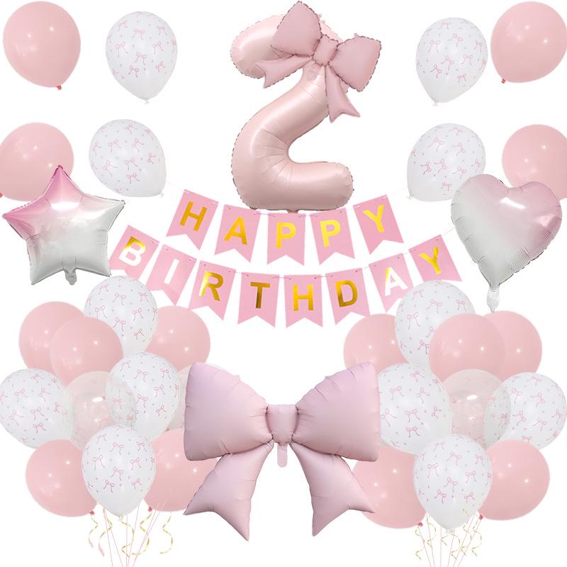 Set di Palloncini Foil Rosa Retro con Fiocco e Decorazioni per Feste di Compleanno per Bambini