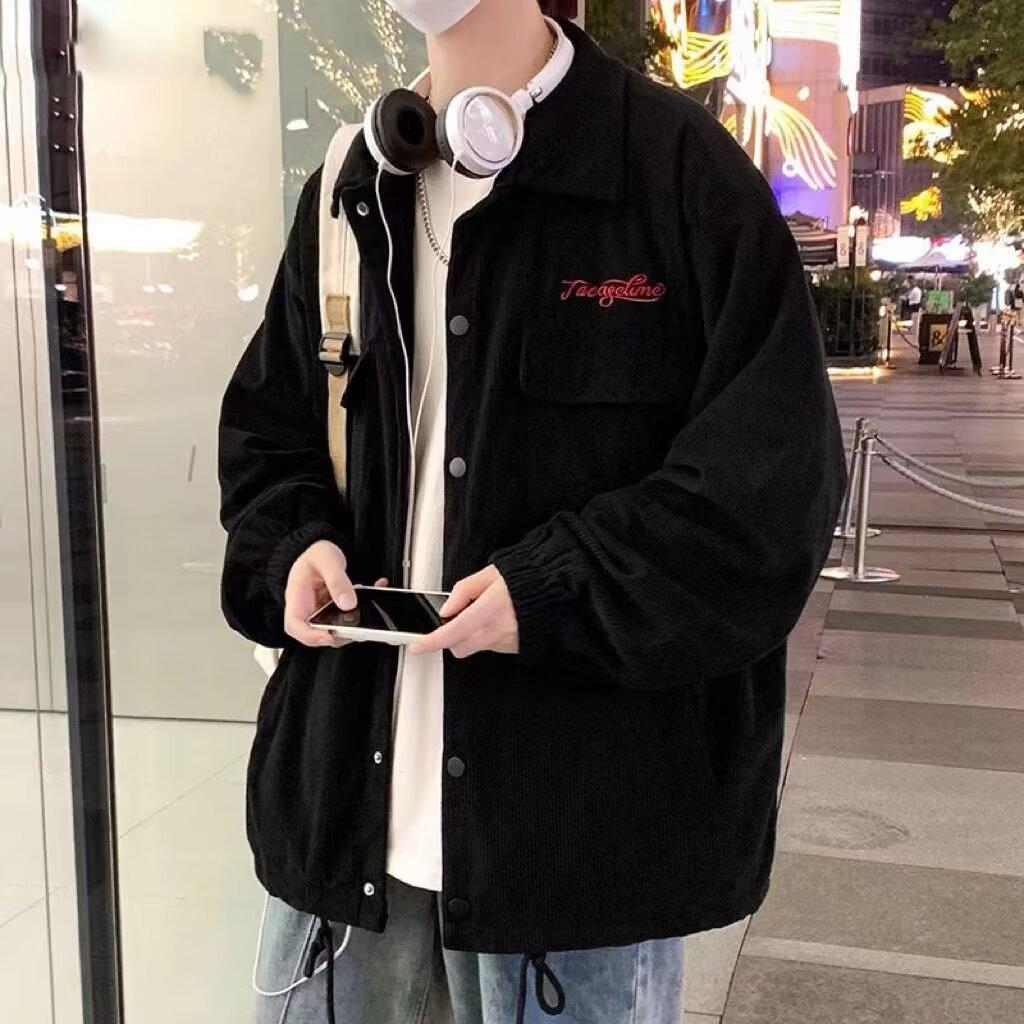 Мужская осенняя винтажная вельветовая куртка-карго с вышивкой букв на пуговицах 3XL