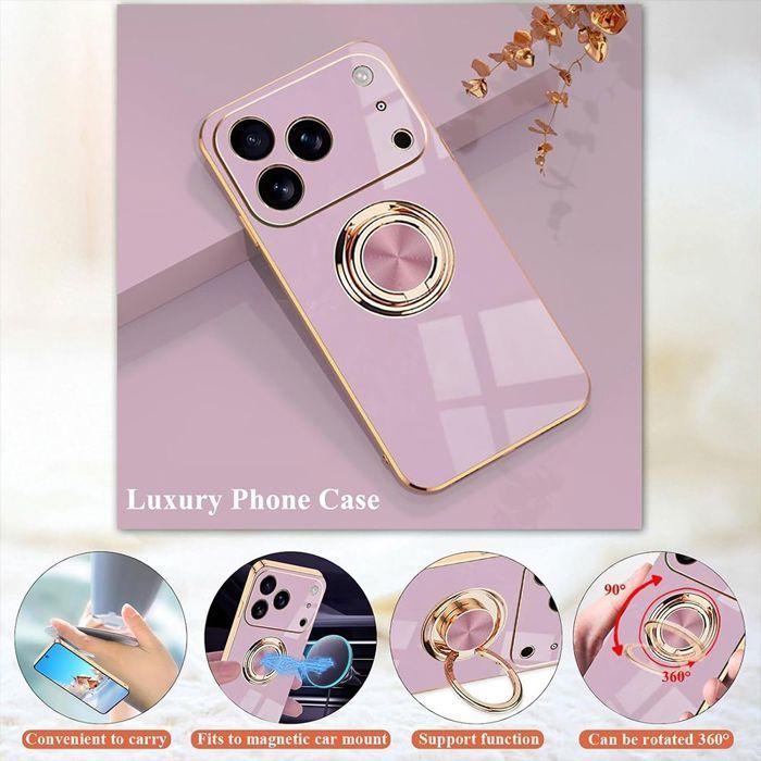 Coque de protection - BOOLING - iPhone 17 Pro - Silicone souple - Violet - Anneau rotatif
