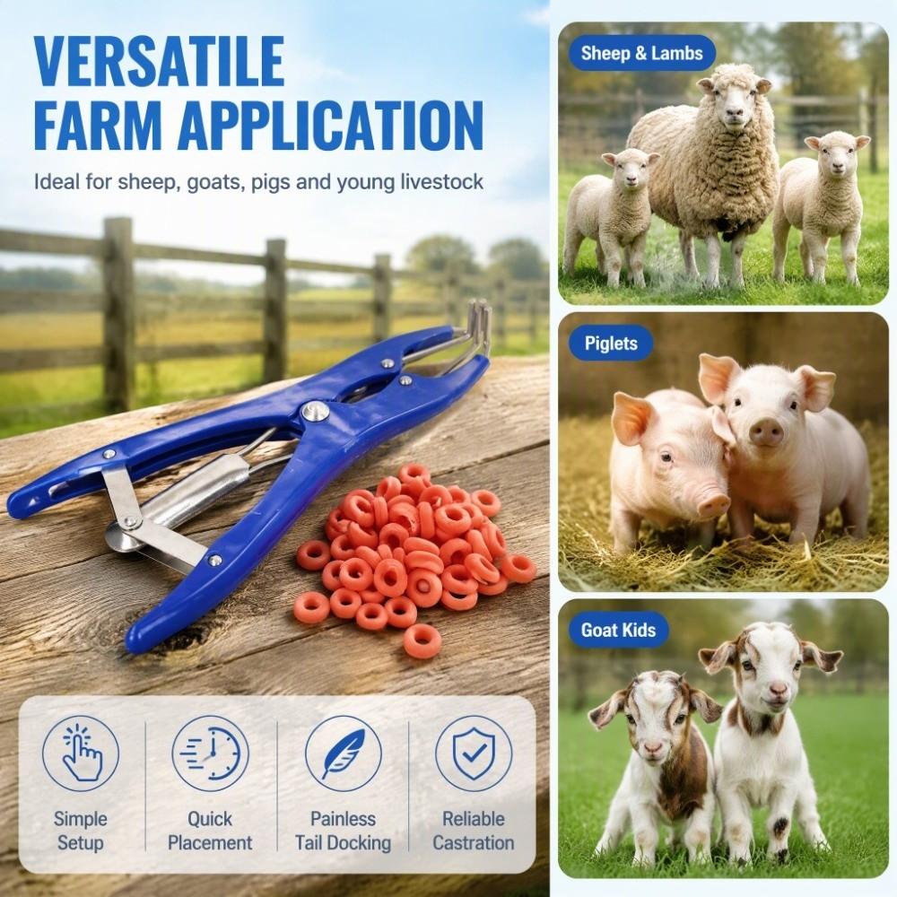1 set of 101 Rubber Rings Tail Docking Clamp Rust-Resistant Castration Ring Kit Sheep