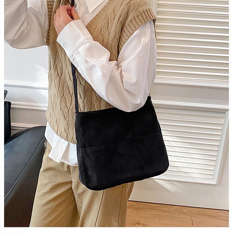 Einfache einfarbige Cord-Schultertaschen für Damen, große Kapazität, mehrere Taschen, lässige Tragetasche, Studentin, Damen-Umhängetasche, Handtasche