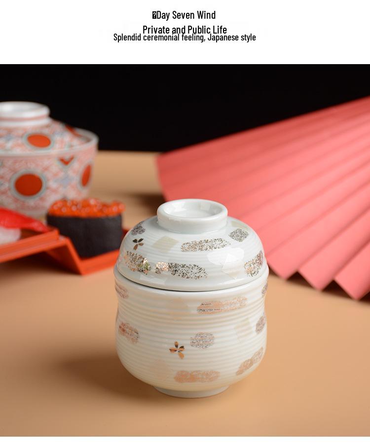 Gaiwan en Céramique Japonaise Bain-Marie Soupe & Dessert Bol avec Couvercle & Assiette Ensemble