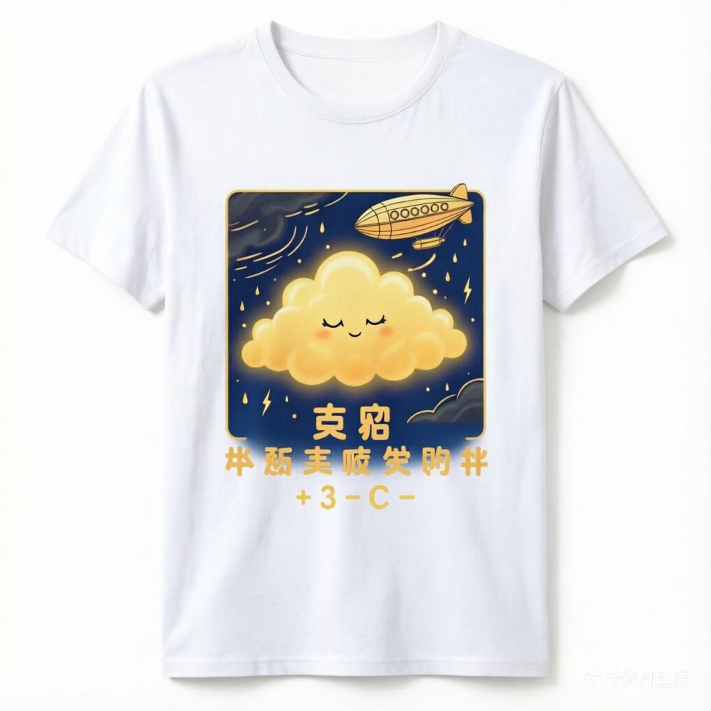 

Cute Glowing Cloud Airship Graphic TShirt Unisex Women Black Casual Night Sky Tee 4XL