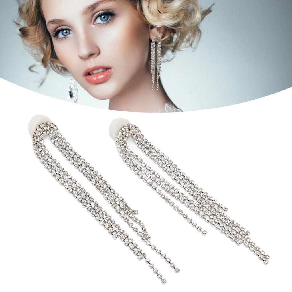 2pcs Arc Linear Rhinestones Dangle Earrings Women Alloy Exquisite Fashionable   Tassel Earrings Jewelry