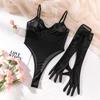 Aduloty Women Sexy Lingerie Erotic Bodysuit Perspective Minimalist Basic Slim Fit Hip Lifting Glove Matching Underwear Set