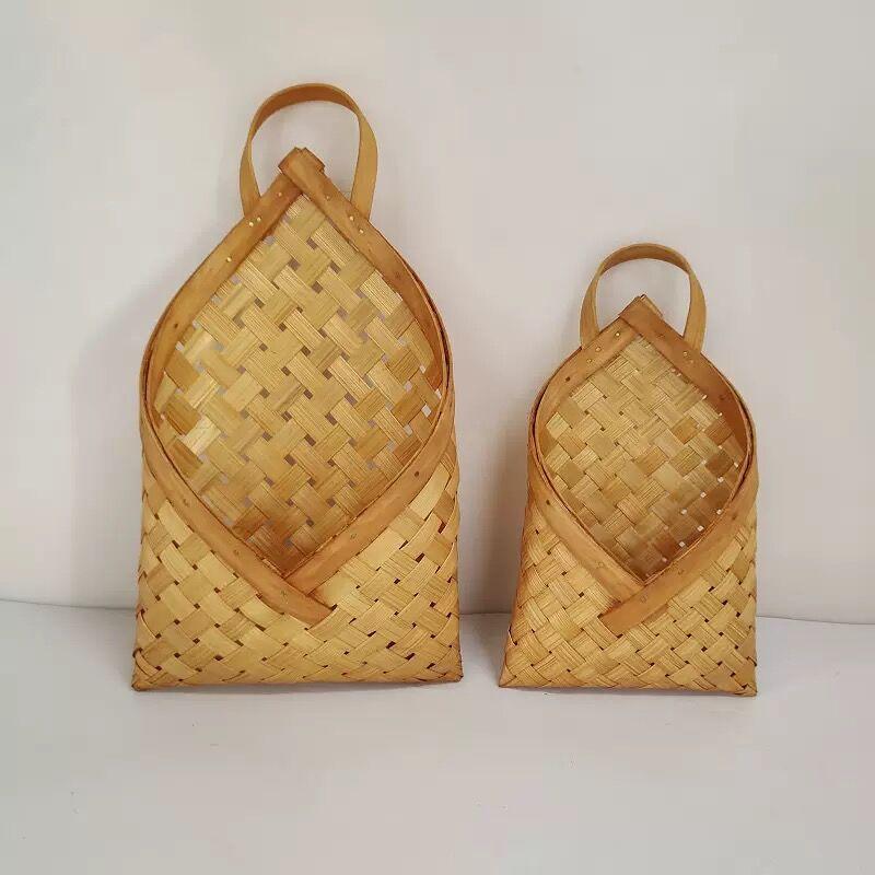 Handmade Woven Hanging Baskets Kitchen Fruit Vegetable Storage Natural Bamboo Woven Flower Pot Home Wall Decoration