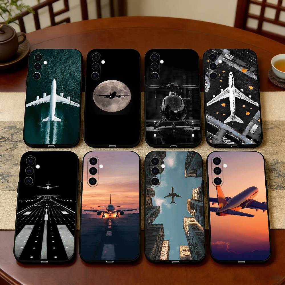 A-airplane Phone Case Black Silicone Soft For Samsung Galaxy A73,A72,A71,A70,A53,A52,A51